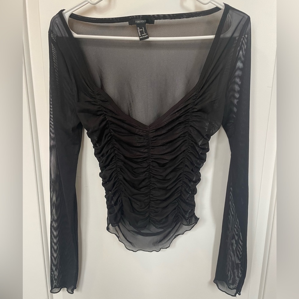 Forever 21 Sheer Ruched Long Sleeve Top